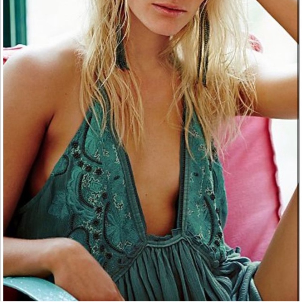 Free People Intimately Green Beaded Slip Dress